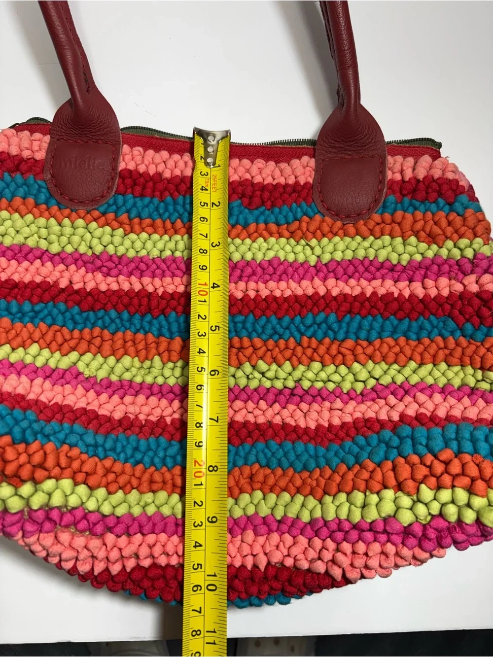Mielie South Africa Hand Hooked Woven Knit Striped Shoulder Bag Red Pink Green